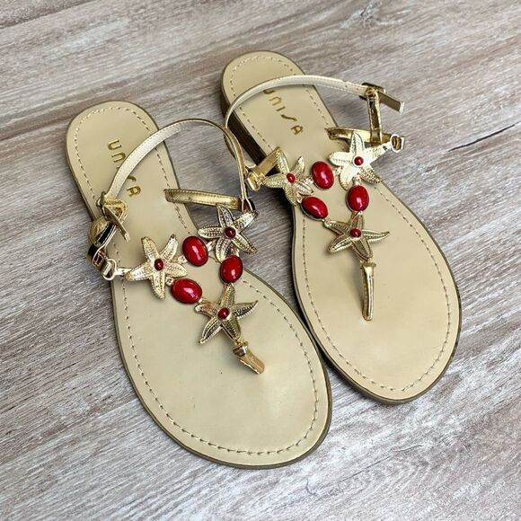 Unisa Gold Metal Starfish Sandals - Picture 1 of 4
